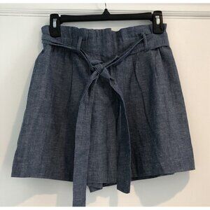 BCBGMAXAZRIA Women's Shorts Blue Chambray Paperbag Waist Tie Belt XS NWT $138